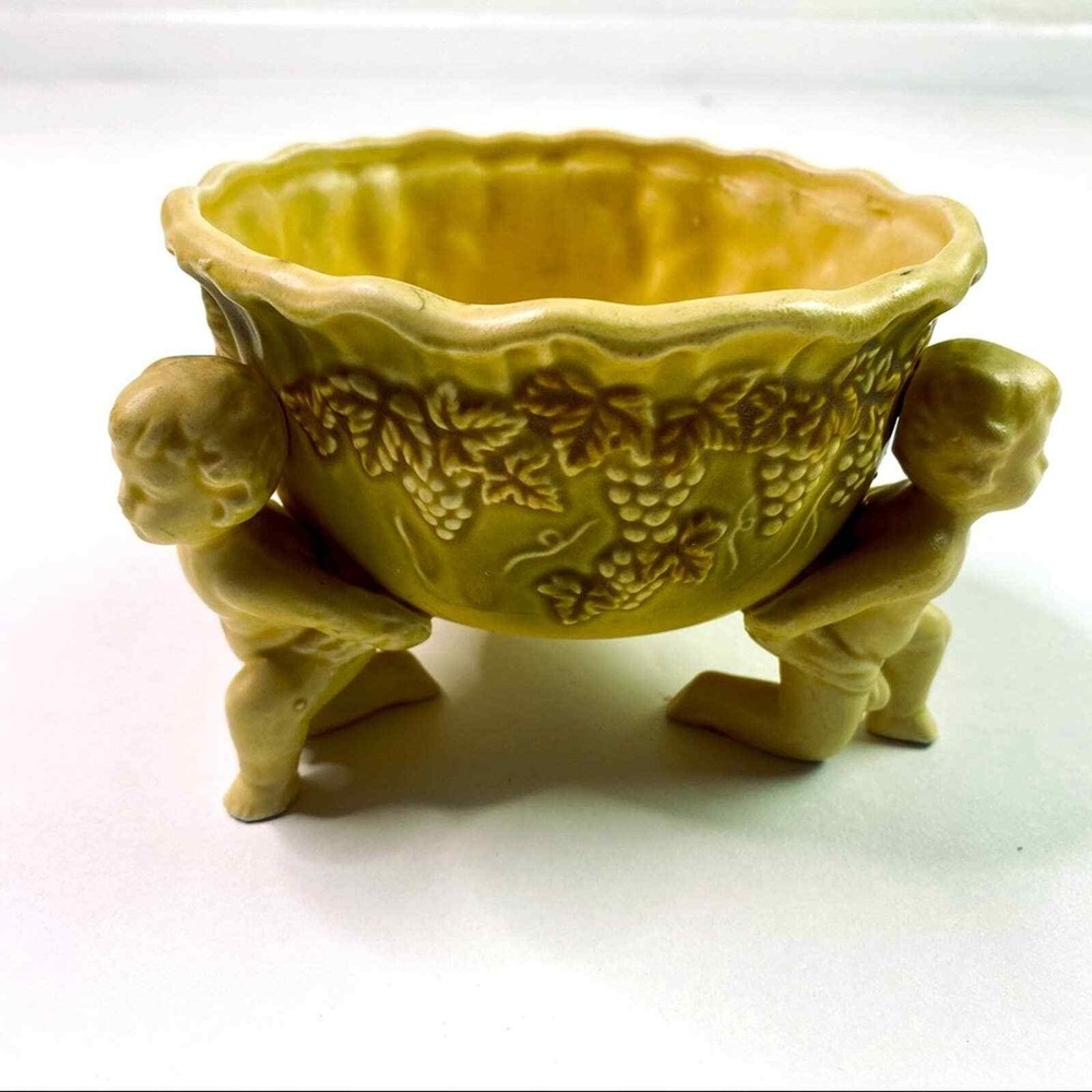 Vintage Ceramic Yellow Cherub Footed Bowl Angels Parma by AAI Made in‎ Japan